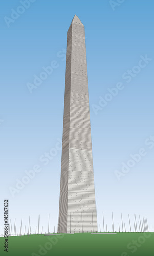Illustration of the Washington Monument with flags down