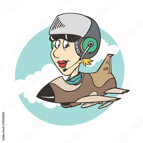 women pilot ridding plane Illustration. vector Illustration