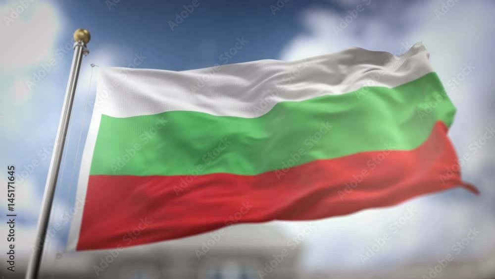 Bulgaria Flag Waving Slow Motion 3D Rendering Blue Sky Background - Seamless Loop 4K