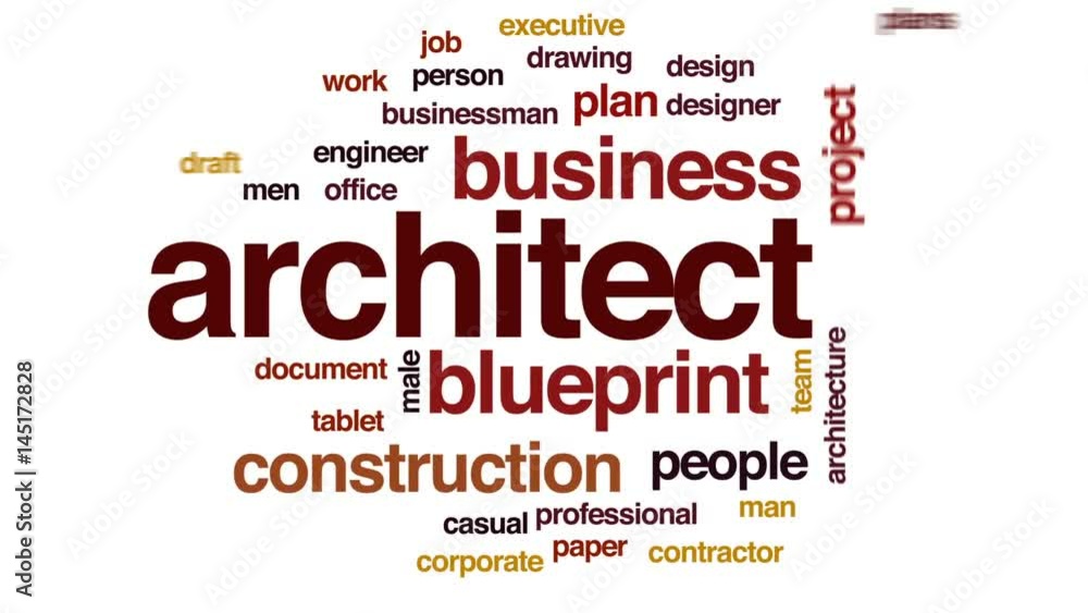 Architect animated word cloud, text design animation.