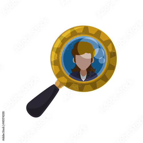 magnifying glass tool woman picture vector icon illustration