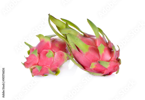 whole fresh dragon fruit on white background