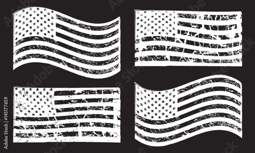 USA American grunge flag set, isolated on black background, vector illustration.