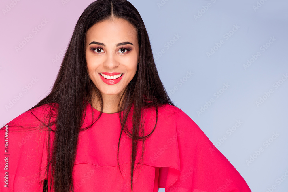 Fashionable woman in pink dress. Fashionable woman in pink dress.