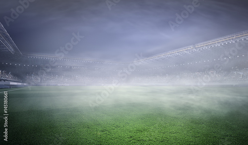 Foggy soccer field . Mixed media