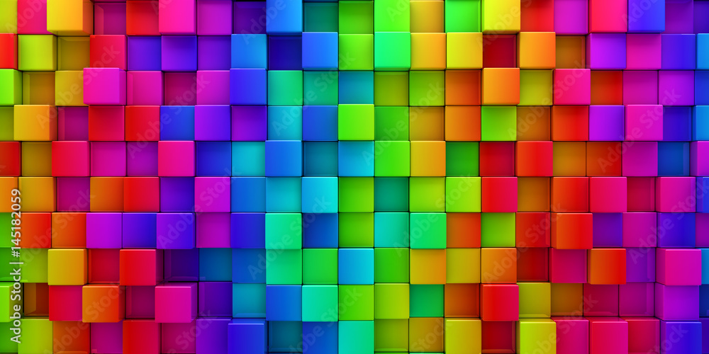 Rainbow of colorful blocks abstract background - 3d render