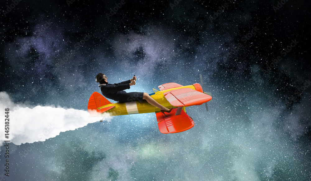 Woman in drawn airplane . Mixed media . Mixed media Woman in drawn airplane . Mixed media . Mixed media
