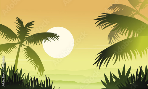 Silhouette of jungle at sunrise scenery