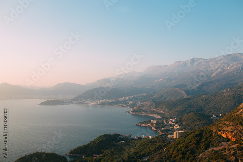 The Budva Riviera in Montenegro. Sea coast of Montenegro.