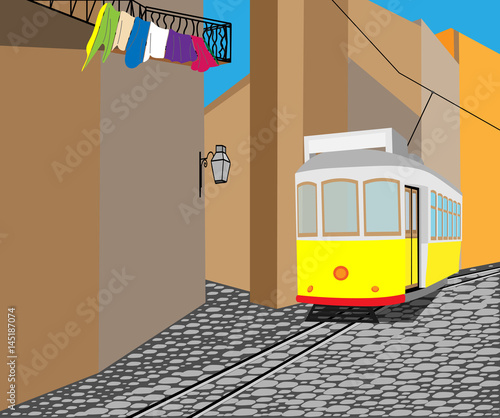tram on street, Lisbon, Portugal