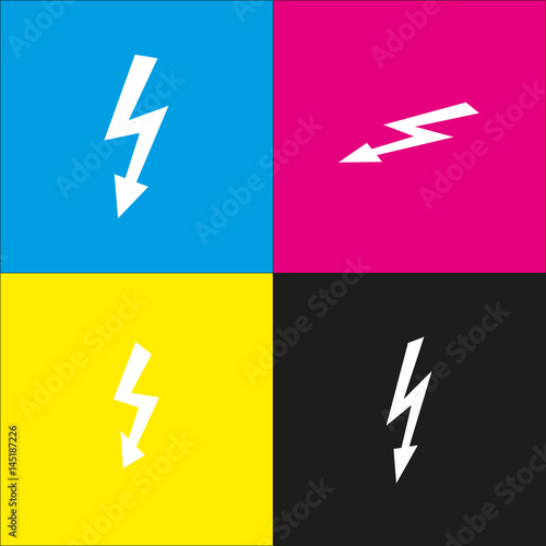 Free Download High voltage danger sign. Vector. White icon with isometric projections on cyan, magenta, yellow and black backgrounds. - GFXLoad