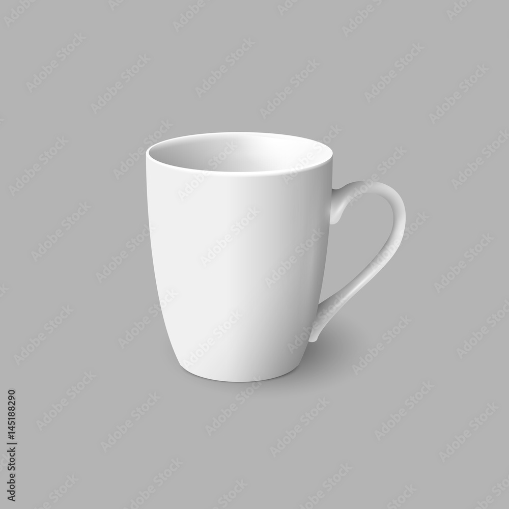 Realistic white coffee cup isolated on grey background Realistic white coffee cup isolated on grey background