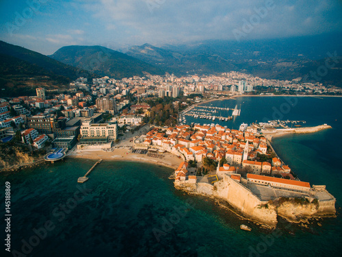 Aerial View of Old town Budva in Montenegro. © Nadtochiy