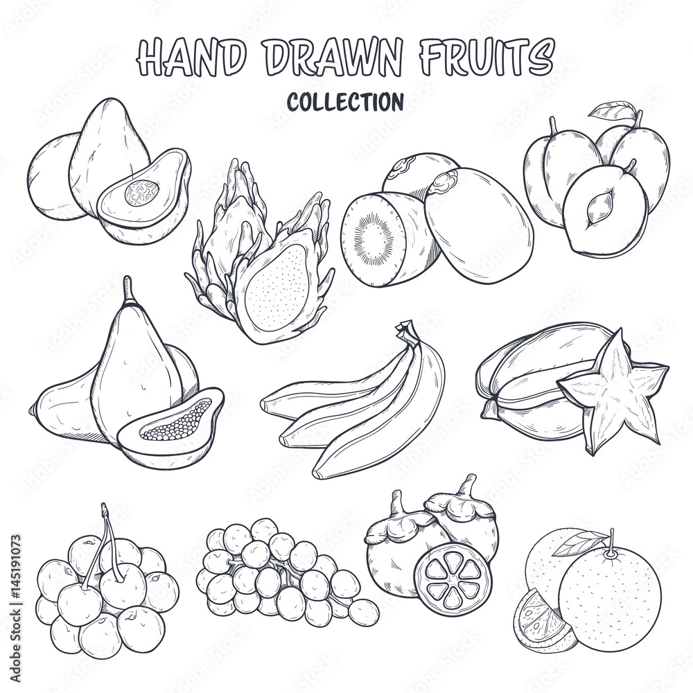 Hand drawn fruits collection