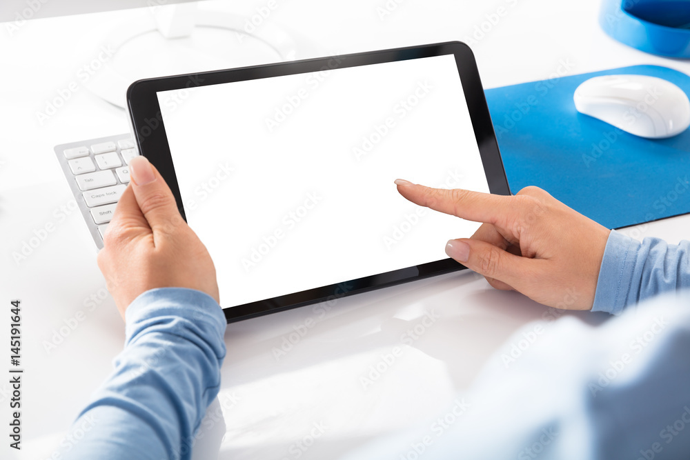 Woman Holding Blank Digital Tablet Woman Holding Blank Digital Tablet