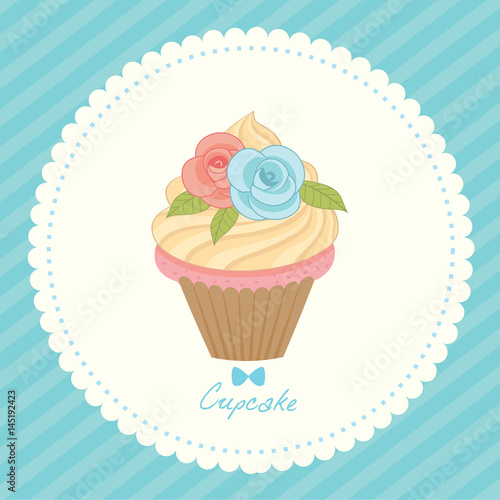 Illustration vector of cupcake decorated to roses for sweet card.