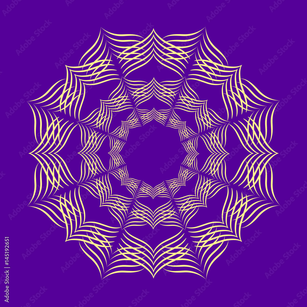 Mandala ornament. Round template. Decorative element  can be used for greeting card, wedding invitation, yoga poster, coloring book.. Doodle emblem.