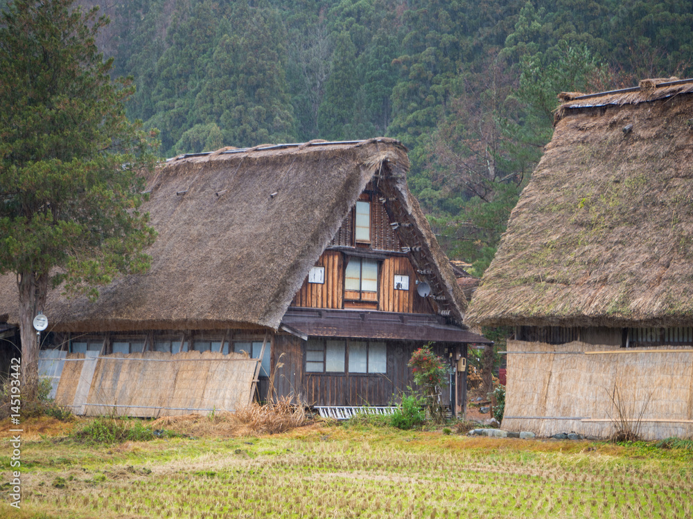 Traditional and Historical Japanese village Shirakawago, Japan - December 22, 2016 : The view of Traditional Japanese village Shirakawago in autumn season