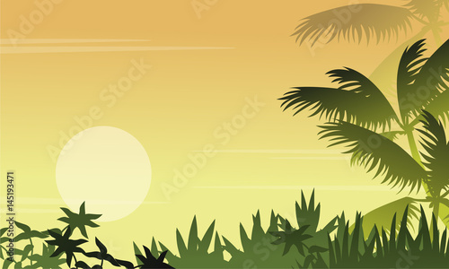 Silhouette of jungle with grass scenery
