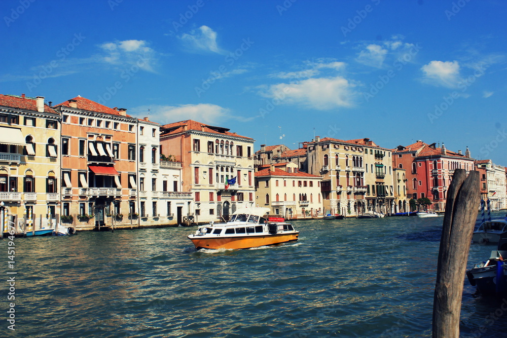 Grand Canal in Venice, Italy. Exquisite buildings along Canals.