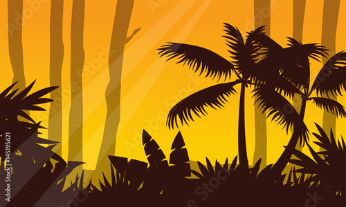 Jungle landscape with tree silhouette