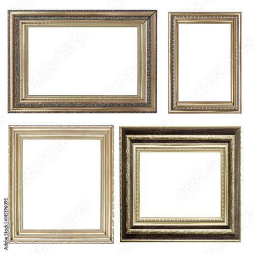 collection of vintage silver and wood picture frame, isolated on white