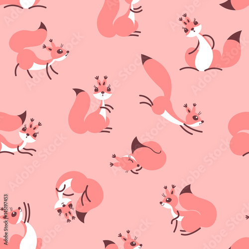 Little cute squirrels. Seamless pattern for gift wrapping, wallpaper, childrens room or clothing.