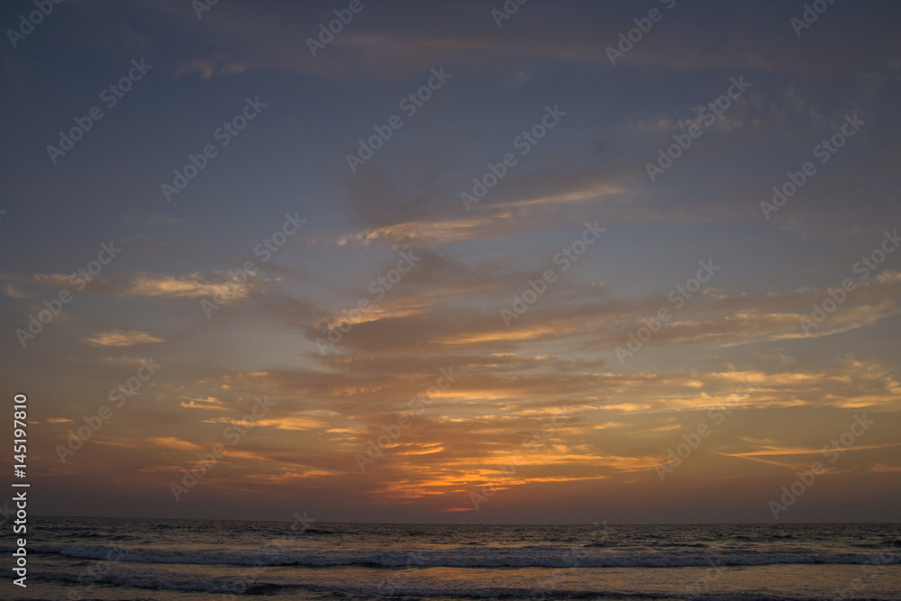 Amazing sunset at Arambol beach, North Goa, India