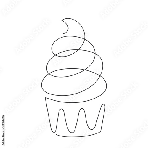 Continuous line cupcake isolated on white background