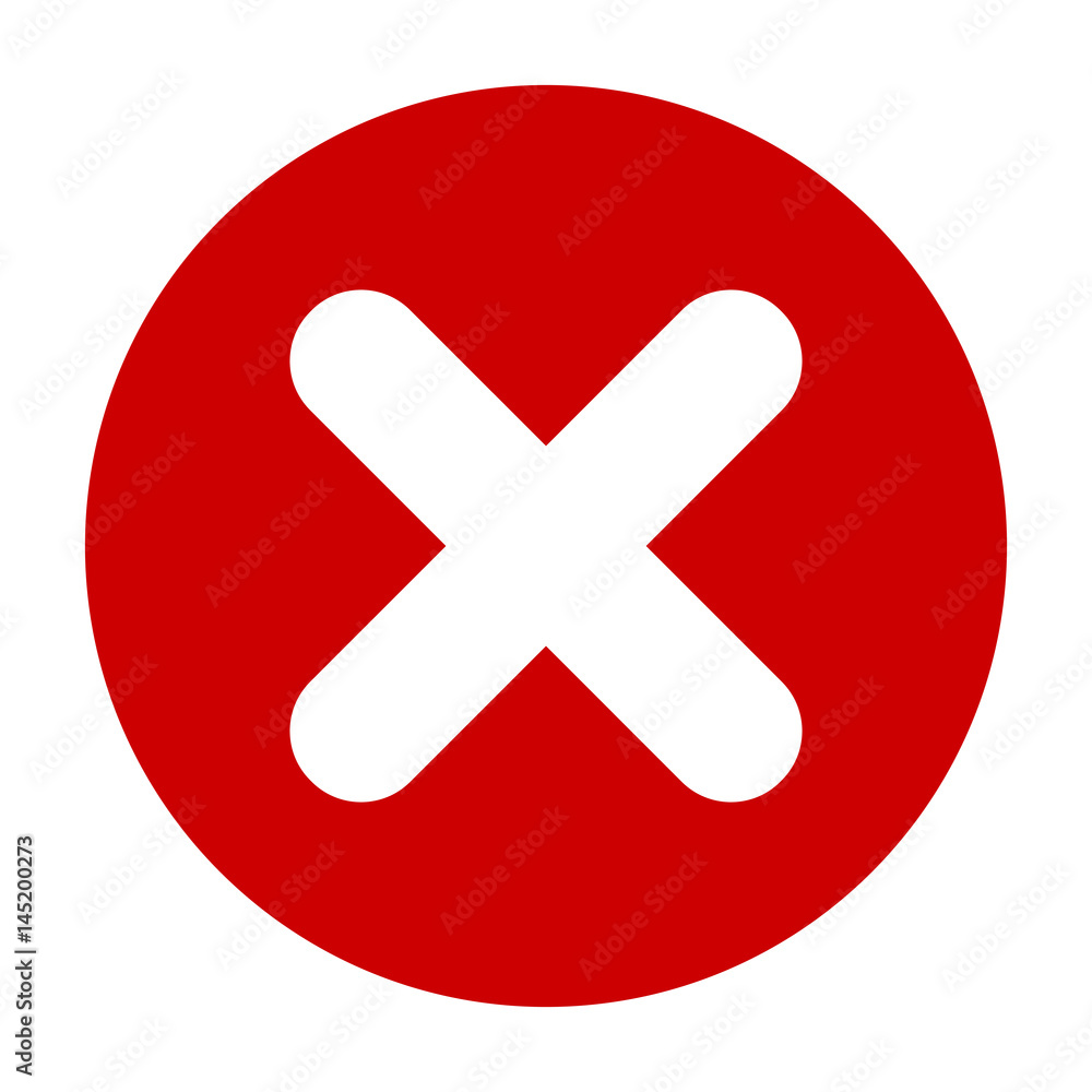 Flat round X mark red icon, button. Cross symbol isolated on white