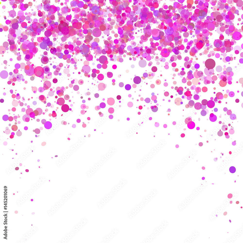 Abstract background with falling pink confetti. Empty space for text. Background for holiday cards, greetings.
