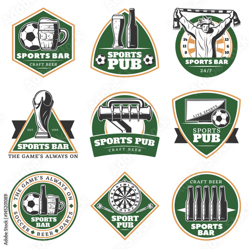 Colorful Vintage Sport Pub Emblems Set