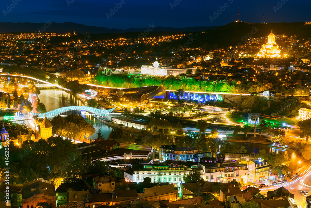 Night view of center Tbilisi city. Georgia