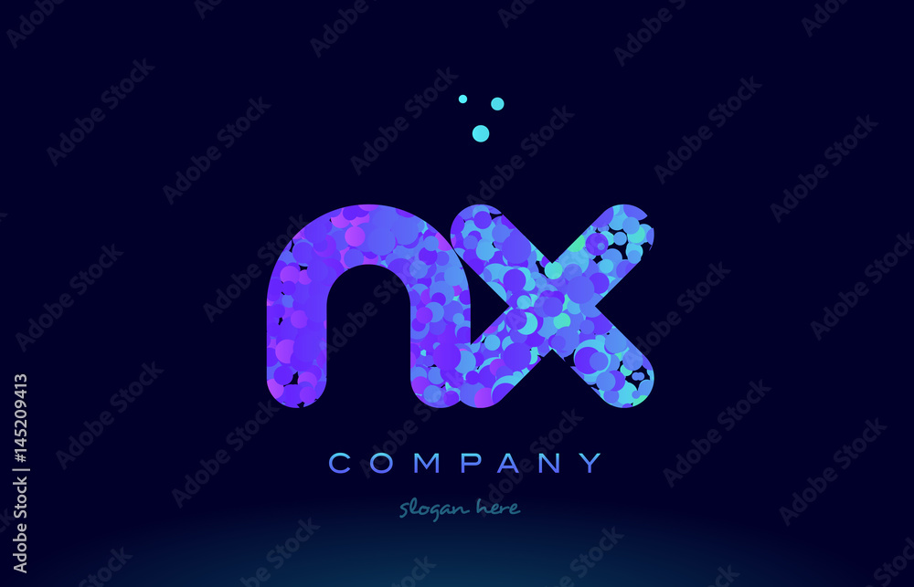 nx n x bubble circle dots pink blue alphabet letter logo icon vector