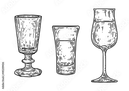 Brandy glass illustration, drawing, engraving, ink, line art, vector