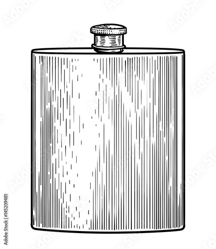 Stainless flask illustration, drawing, engraving, ink, line art, vector