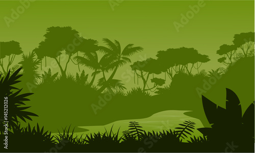 Silhouette of forest with river scenery