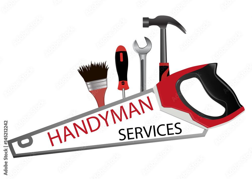Repair and building logo. Professional handyman services. Saw, hammer