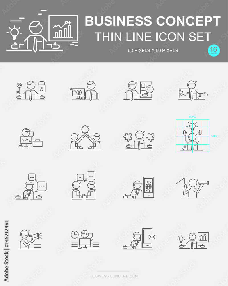 Set of Business concept Vector Line Icons. Includes money, work, management, team and more. 50 x 50 Pixel.