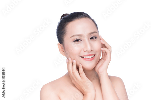 Portrait of beautiful young asian woman looking at camera. Natural beauty concept