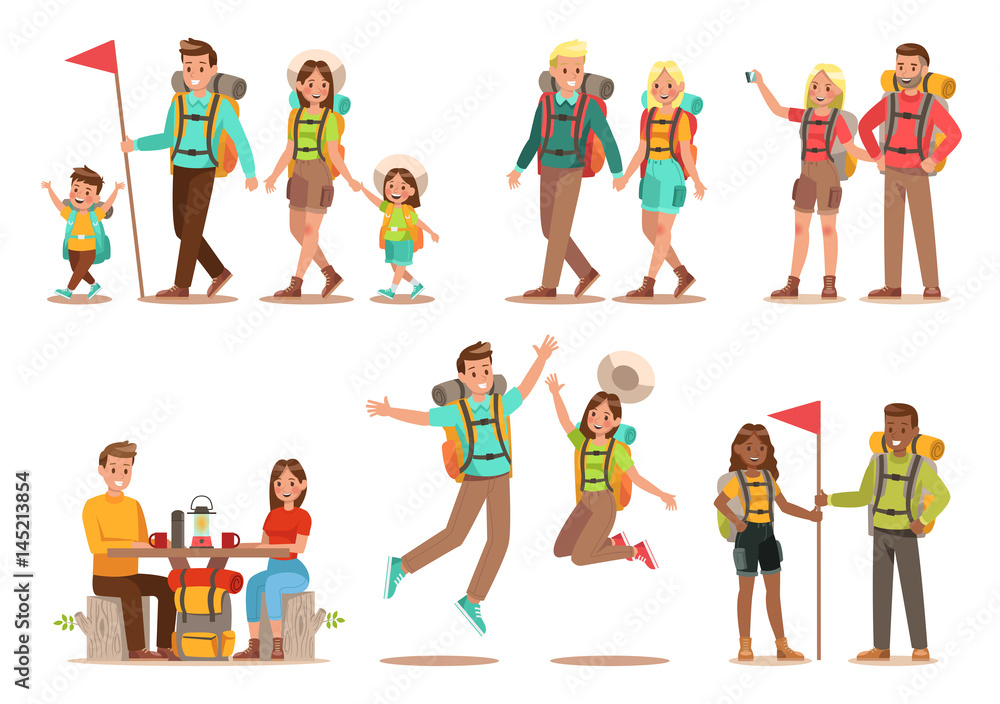 Family lifestyle. Family travel time. Happy family go to Camping. Vector illustration design.