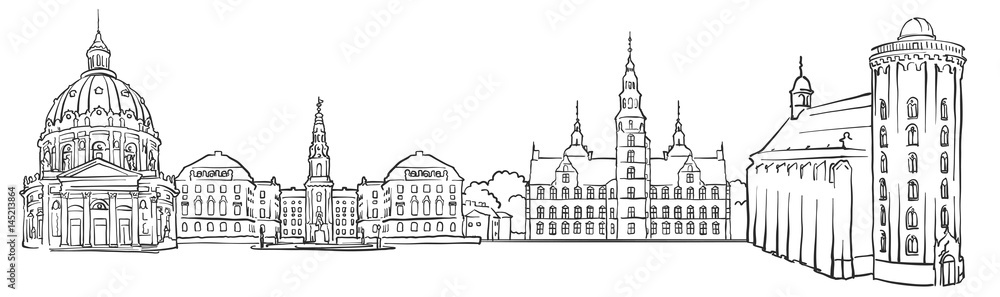 Copenhagen Denmark Panorama Sketch