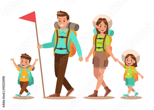 Family lifestyle. Family travel time. Happy family go to Camping. Vector illustration design. no2