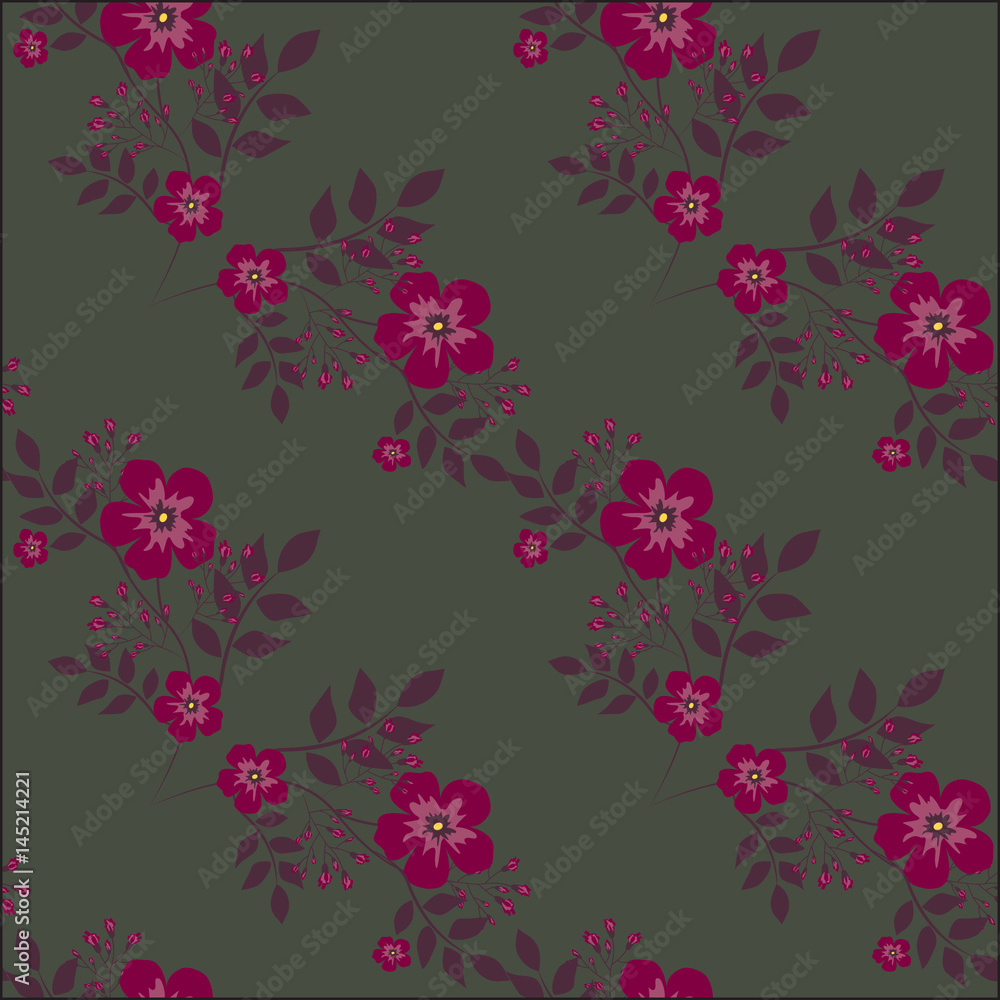 Drawing in a small lilac flower on a dark background.Colored seamless background for textile, fabric, cotton fabric, cover, wallpaper, print, gift wrapping and scrapbooking. Drawing in a small lilac flower on a dark background.Colored seamless background for textile, fabric, cotton fabric, cover, wallpaper, print, gift wrapping and scrapbooking.