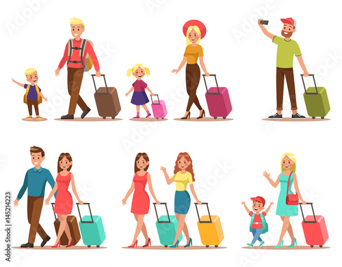 Family lifestyle. Family travel time. Happy family go to travel. Vector illustration design.