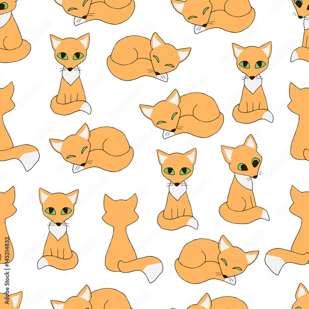 Little foxes. Seamless pattern on white background.