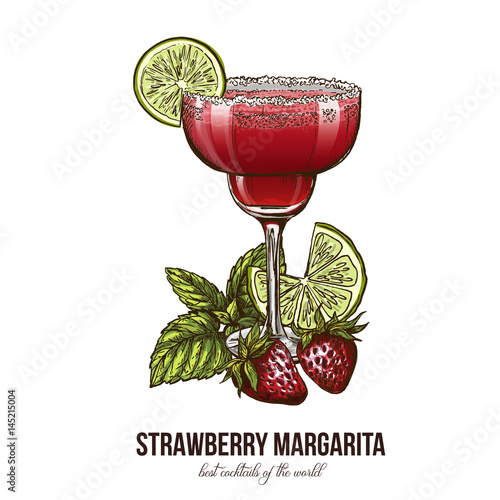 Strawberry Margarita cocktail with berries 