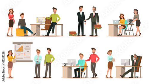 Set of business characters working in office. Vector illustration design No.6