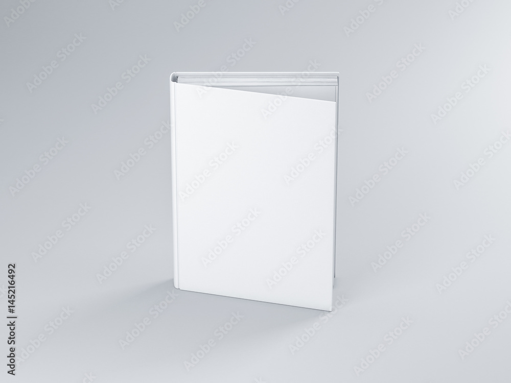 White Book Mockup with textured cover, Slightly open, 3d rendering
