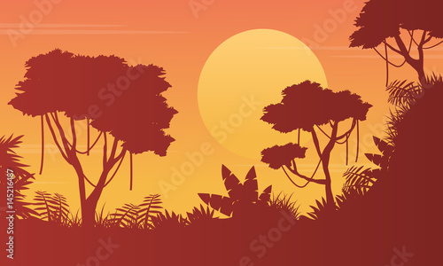 Vector art junge scenery with tree silhouette